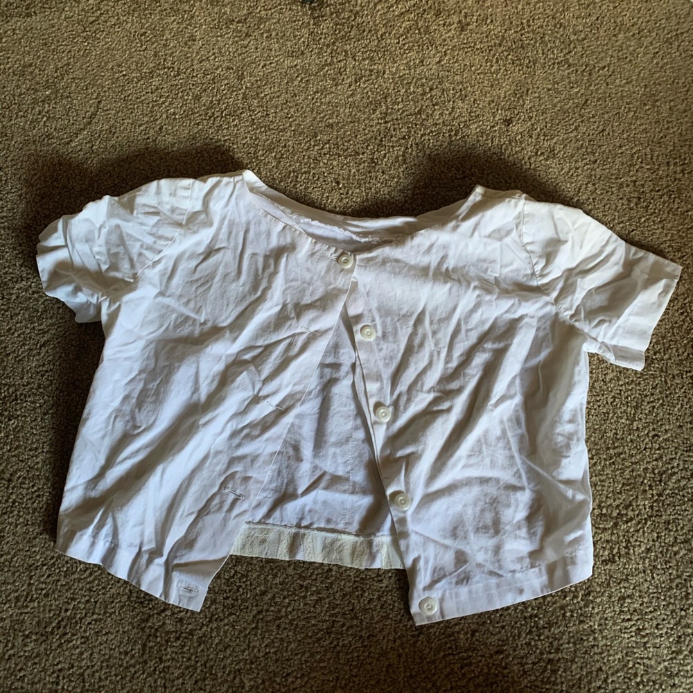 Vintage hand made white lacy cropped button up